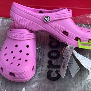 CROCS Women's Athletic Shoes - Pink with Green Accents